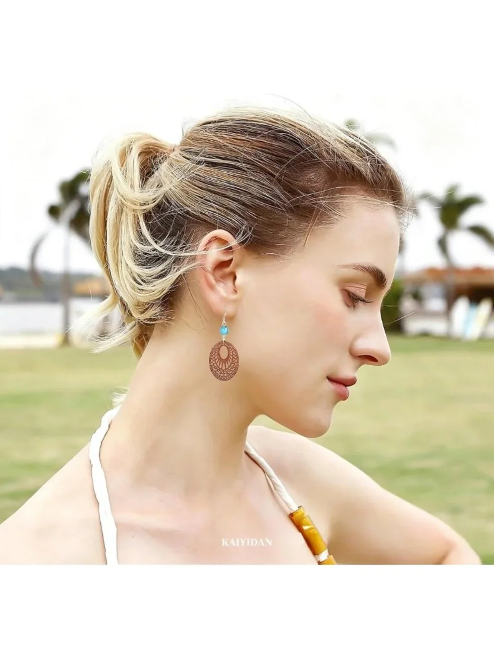 Trendy Boho Turquoise Dangle Earrings, Vintage Ethnic Drop Jewelry, Beach